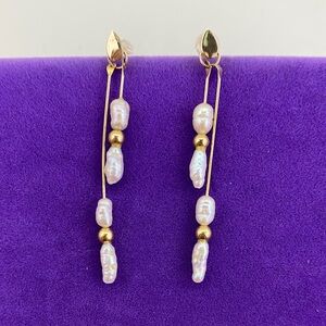 💛 Vintage 10k Gold Baroque Pearl Drop Earrings | Romantic Bridal Jewelry